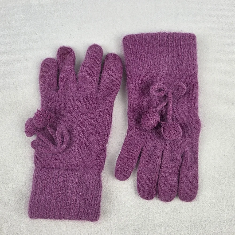 Cozy‎ Soft Purple Angora Gloves With Bow And Pom Poms